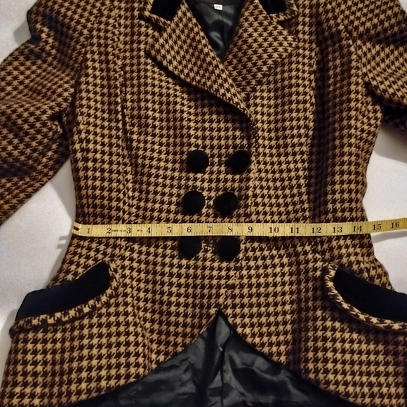 Norma Kamali Vintage 80s 100% Wool Houndstooth Jacket Velvet PRICE FIRM Size Sm - Picture 10 of 13